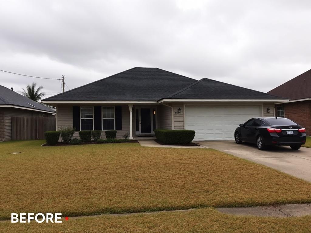 House exterior before editing with gray sky