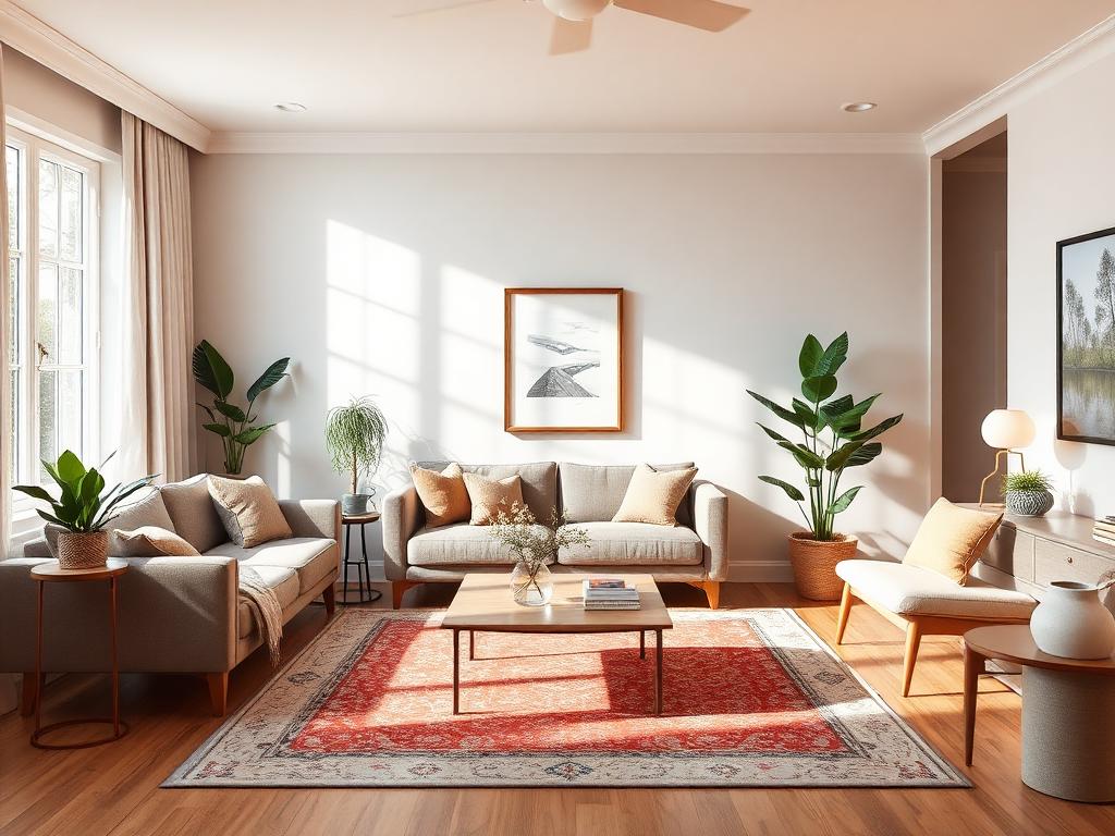 Bright virtually staged living room after editing